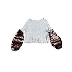 Earthbound Trading Co Waffle Knit Balloon Sleeve Top Cream‎ Size M Bho